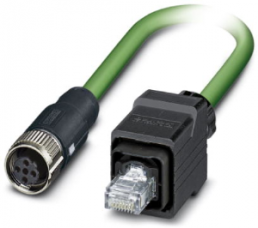 Network cable, RJ45 plug, straight to M12 socket, straight, Cat 5, SF/TQ, PVC, 2 m, green