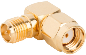 Coaxial adapter, 50 Ω, RP-SMA plug to RP-SMA socket, angled, 132172RP-RP