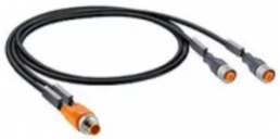 Sensor actuator cable, M12-cable plug, straight to M12-cable socket, angled, 4 pole, 2 m, black, 42333