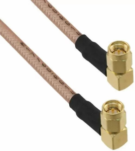 Coaxial Cable, SMA plug (angled) to SMA plug (angled), 50 Ω, RG-142, grommet black, 153 mm, 135104-07-06.00