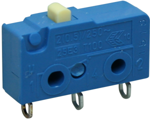 Subminiature snap-action switch, On-On, solder connection, pin plunger, 1.5 N, 2 (0.5) A/250 VAC, IP40