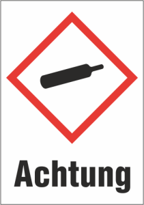 Hazardous goods sign, symbol: GHS04/text: "Achtung", (W) 26 mm, plastic, 013.27-9-52X37-V / 16 ST.