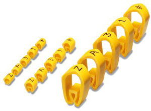 Ethylene vinyl acetate cable maker, imprint "A", (L x W x H) 6.6 x 4.2 x 9.5 mm, max. bundle Ø 6 mm, yellow, 0800514:A