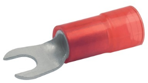 Insulated forked cable lug, 10 mm², 5.3 mm, M5, red