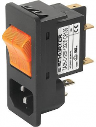 Combination element C14, 2 pole, Snap-in mounting, plug-in connection, black, 6135.0322.0210