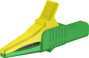 Alligator clip, green/yellow, max. 20 mm, L 82.2 mm, CAT II, socket 4 mm, 66.9755-20