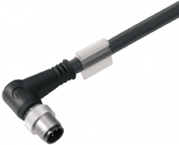 Bus line, M12-plug, angled to open end, PUR, 1.5 m, black