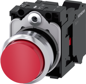 Pushbutton, red, unlit , mounting Ø 22.3 mm, IP20/IP66/IP67/IP69/IP69K, 3SU1150-0BB20-3CA0