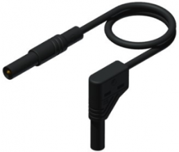Measuring lead with (4 mm plug, spring-loaded, straight) to (4 mm plug, spring-loaded, angled), 1 m, black, silicone, 1.0 mm², CAT III