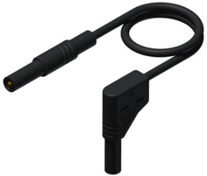 Measuring lead with (4 mm plug, spring-loaded, straight) to (4 mm plug, spring-loaded, angled), 1 m, black, PVC, 1.0 mm², CAT III