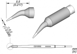 Soldering tip, conical, Ø 0.2 mm, (T) 0.2 mm, C210002