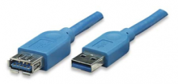 USB 3.0 extension line, USB plug type A to USB socket type A, 0.5 m, blue