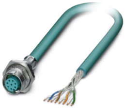 Network cable, M12 socket, straight to open end, Cat 5, S/UTP, PUR, 2 m, blue