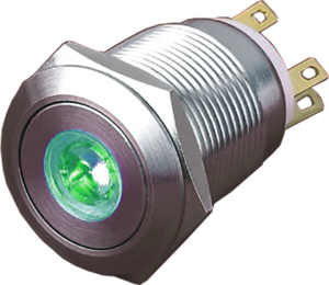 Pushbutton, 1 pole, silver, illuminated  (green), 5 A/250 V, mounting Ø 19 mm, IP65, PAV19BMFW1F6N