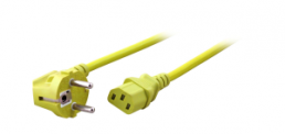 Power cord, Europe, plug type E + F, angled on C13 jack, straight, H05VV-F3G0.75mm², yellow, 1.8 m