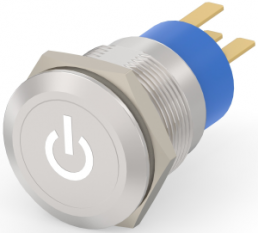 Switch, 1 pole, silver, illuminated  (white), 0.4 A/250 VAC, mounting Ø 19.2 mm, IP67, 2-2213766-2