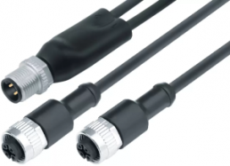 Sensor actuator cable, M12-cable plug, straight to 2 x M12 cable socket, straight, 4 pole/2 x 3 pole, 1 m, PUR, black, 4 A, 77 9829 3430 50003-0100