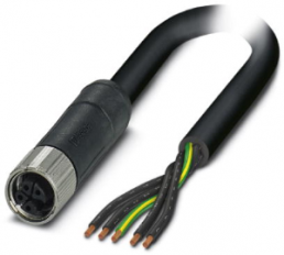 Sensor actuator cable, M12-cable socket, straight to open end, 5 pole, 1.5 m, PUR, black, 16 A, 1414770