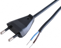 Connection line, Europe, plug type C, straight on open end, H03VVH2-F2x0.75mm², black, 2 m