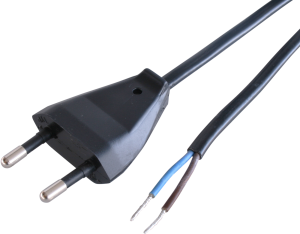 Connection line, Europe, plug type C, straight on open end, H03VVH2-F2x0.75mm², black, 3 m