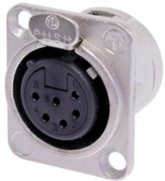 XLR panel socket, 6 pole, silver-plated, 1.0 mm², AWG 18, metal, NC6FD-L-1