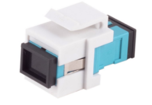 Fiber optic connector, SC simplex socket to SC simplex socket, OM3, multimode, ceramic, aquamarine, BS08-10212