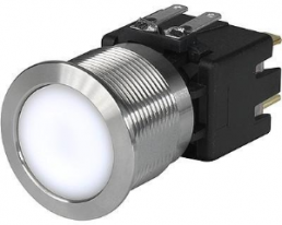Pushbutton switch, 1 pole, clear, illuminated  (white), 12 A/250 V, mounting Ø 19 mm, 19.1 mm, IP65, 1241.8548
