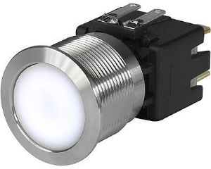 Pushbutton switch, 1 pole, clear, illuminated  (white), 16 A/250 V, mounting Ø 19 mm, 19.1 mm, IP65, 3-101-022