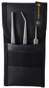 ESD tweezers kit (3 tweezers with ESD case), uninsulated, antimagnetic, Titanium, 160 mm, 5-030