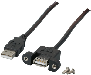 USB 2.0 Cable for front panel mounting, USB plug type A to USB panel socket type A, 1 m, black