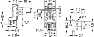 Film potentiometer, 100 kΩ, 0.05 W, linear, solder pin, RK11 K112 100K LIN