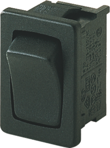 Rocker switch, black, 1 pole, On-Off, off switch, 12 (4) A/250 VAC, 8 (8) A/250 VAC, IP40, unlit, unprinted