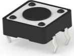 Short-stroke pushbutton, Form A (N/O), 50 mA/24 VDC, unlit , actuator (black, L 6.35 mm), 1.56 N, THT