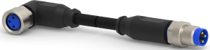 Sensor actuator cable, M8-cable plug, angled to M8-cable plug, straight, 3 pole, 1 m, PUR, black, 4 A, 3-2273124-3