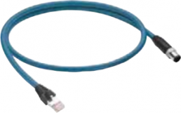 Sensor actuator cable, M12-cable plug, straight to RJ45-cable plug, straight, 8 pole, 40 m, TPE, blue, 934637774
