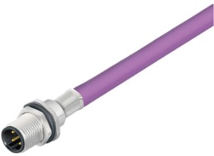 Sensor actuator cable, M12-flange plug, straight to open end, 2 pole, 0.5 m, PUR, purple, 4 A, 1279490050