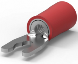Insulated forked cable lug, 0.3-1.42 mm², AWG 22 to 16, 3.18 mm, M3, red