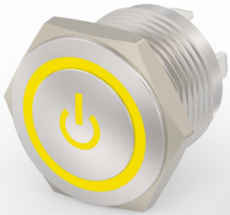 Switch, 1 pole, silver, illuminated  (yellow), 0.4 A/36 VDC, mounting Ø 16 mm, IP67, 2213775-6
