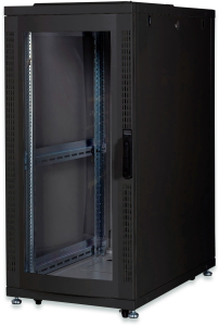 26 HE server cabinet, steel front door with plexiglass, (H x W x D) 1340 x 600 x 1000 mm, IP20, sheet steel, black, DN-19 SRV-26U-B-G-1