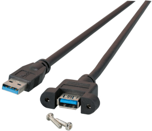 USB 3.0 Cable for front panel mounting, USB plug type A to USB socket type A, 1 m, black