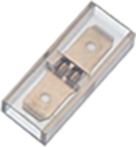 Flat plug distributor, 1 x 2 contacts, 6.3 x 0.8 mm, L 28 mm, insulated, straight, transparent, 387202