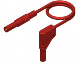 Measuring lead with (4 mm plug, spring-loaded, straight) to (4 mm plug, spring-loaded, angled), 250 mm, red, PVC, 1.0 mm², CAT III