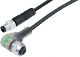 Sensor actuator cable, M8-cable plug, straight to M12-cable socket, angled, 3 pole, 1 m, PUR, black, 4 A, 77 3634 3405 50003-0100