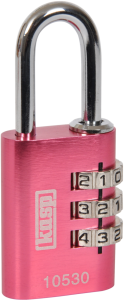 Combination lock, level 3, shackle (H) 27 mm, pink, steel, (B) 30 mm, K10530PIND