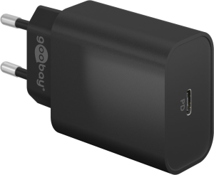 USB socket charger, Euro plug to USB-C socket, 3 A, black