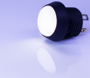 Pushbutton, 1 pole, black, illuminated  (white), 0.4 A/32 V, mounting Ø 12 mm, IP67, FL12LW5