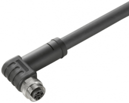 Sensor actuator cable, M12-cable socket, angled to open end, 3 pole, 5 m, PUR, black, 12 A, 2050010500