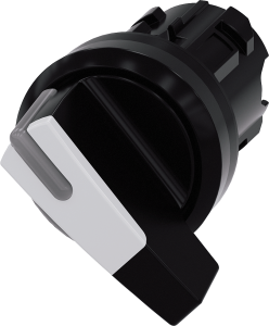 Toggle switch, illuminable, latching, waistband round, white, front ring black, 90°, mounting Ø 22.3 mm, 3SU1002-2CF60-0AA0
