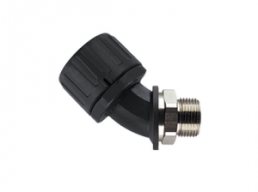 45° hose fitting, PG16, 12 mm, Polyamide/Brass, nickel-plated, IP66, black, (L) 70 mm