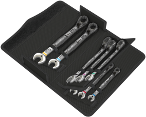 Open-end ratchet wrench kit, 8 pieces with bag, 5/16", 3/8", 7/16", 1/2", 9/16", 5/8", 11/16", 3/4", 30°, 325 mm, 1843 g, Chrome molybdenum steel, 05020093001